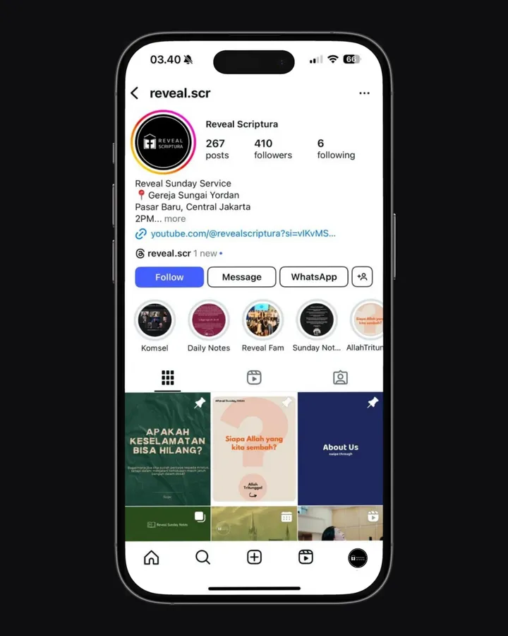 Screenshot of the Reveal Scriptura Instagram profile