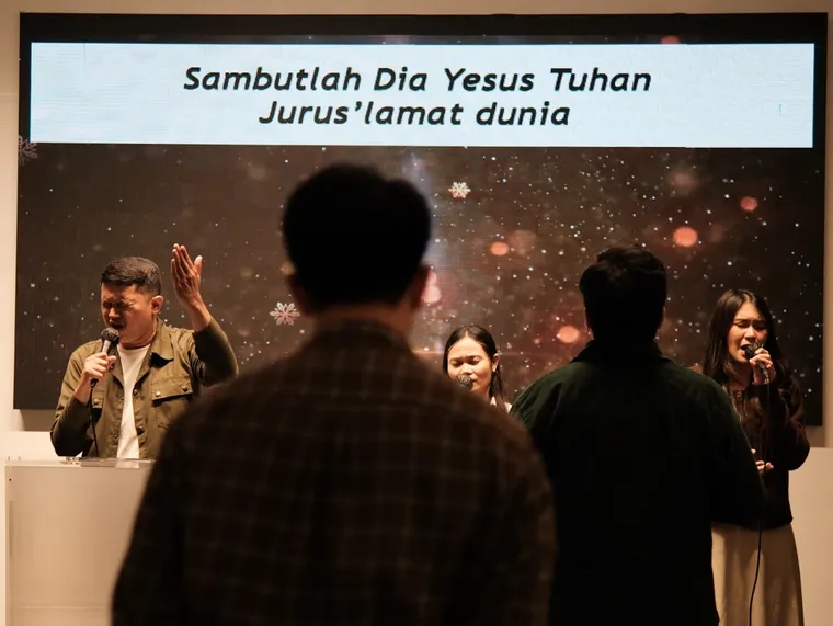 The worship team leading songs during a Sunday service